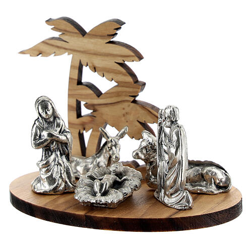 Figuras Natividade de Jesus metal com base e palmeiras madeira de oliveira 5 cm 2