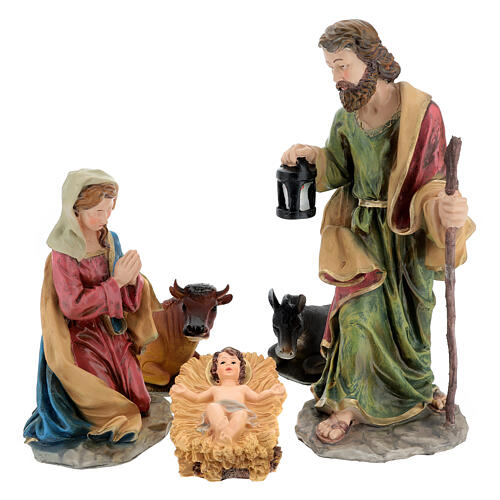 Christi Geburt aus farbigem Harz fűr Weihnachtskrippe, Set mit 5 Stűcken, 50 cm 1