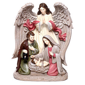 Resin Holy Family with angel 25x20x15 cm for Nativity Scene with figurines of 20 cm