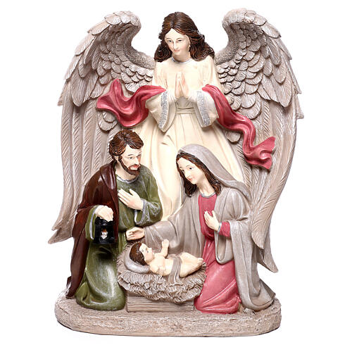 Resin Holy Family with angel 25x20x15 cm for Nativity Scene with figurines of 20 cm 1