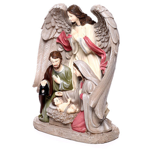 Resin Holy Family with angel 25x20x15 cm for Nativity Scene with figurines of 20 cm 2