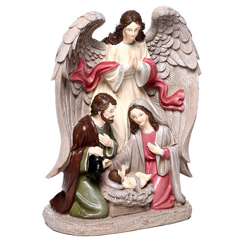 Resin Holy Family with angel 25x20x15 cm for Nativity Scene with figurines of 20 cm 3