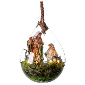 Natividade em gota de vidro 25 cm com luzes e figuras do presépio altura média 16 cm