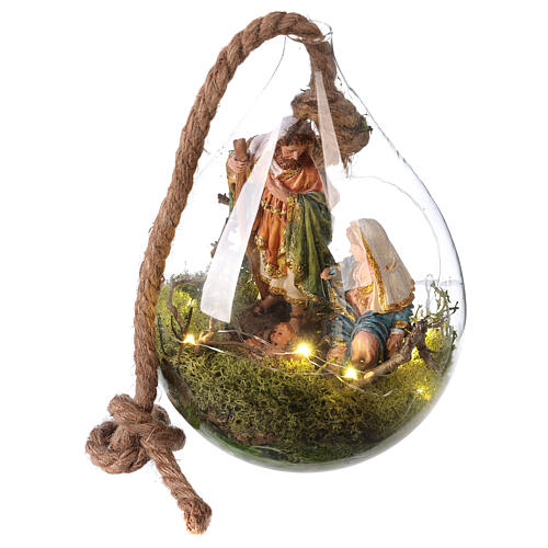 Natividade em gota de vidro 25 cm com luzes e figuras do presépio altura média 16 cm 3