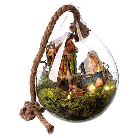 Holy Family in a glass drop 25 cm with lights for 16 cm Nativity Scene