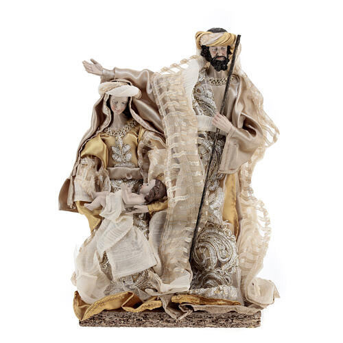 Christi Geburt aus Harz und goldfarbenem Stoff, 30 cm 1