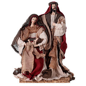 Holy Family statue 30 cm in burgundy color resin and fabric