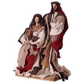 Holy Family statue 30 cm in burgundy color resin and fabric