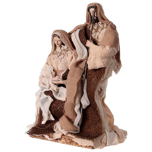 Holy Family 30 cm in resin cream colored fabrics 2
