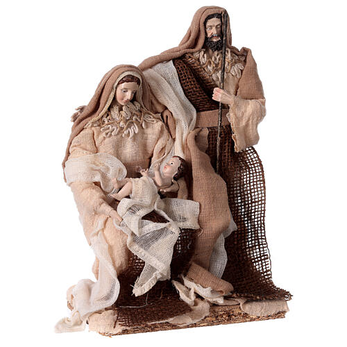 Holy Family 30 cm in resin cream colored fabrics 3