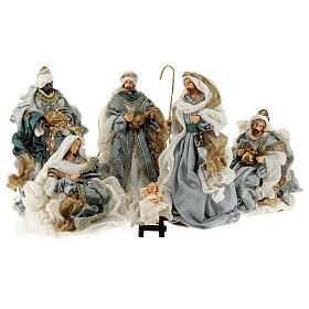 Nativity Scene set of 6, blue and gold, resin and fabric, Venitian style, 40 cm average height