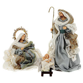 Nativity Scene set of 6, blue and gold, resin and fabric, Venitian style, 40 cm average height