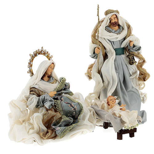 Nativity Scene set of 6, blue and gold, resin and fabric, Venitian style, 40 cm average height 6