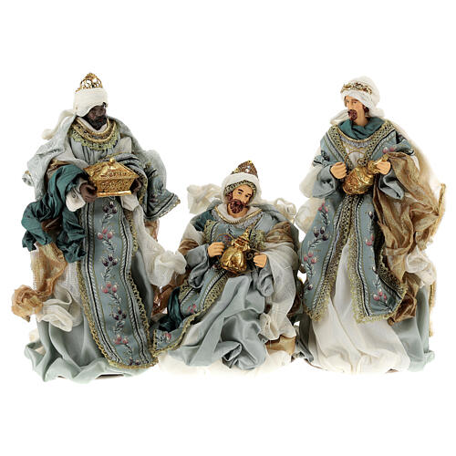 Nativity Scene set of 6, blue and gold, resin and fabric, Venitian style, 40 cm average height 8