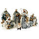Nativity Scene set of 6, blue and gold, resin and fabric, Venitian style, 40 cm average height s1