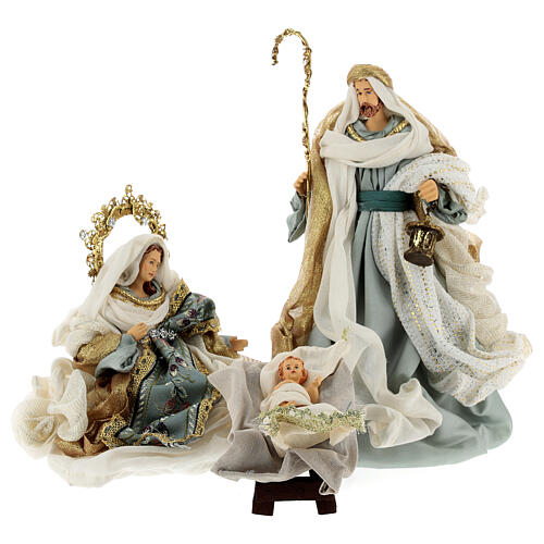 Nativity Scene set of 6, blue and gold, resin and fabric, Venitian style, 30 cm average height 2