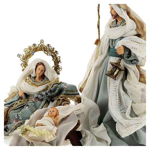 Nativity Scene set of 6, blue and gold, resin and fabric, Venitian style, 30 cm average height 3