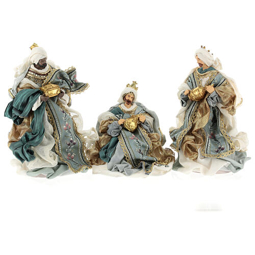 Nativity Scene set of 6, blue and gold, resin and fabric, Venitian style, 30 cm average height 6