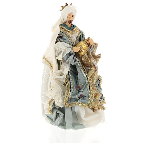 Nativity Scene set of 6, blue and gold, resin and fabric, Venitian style, 30 cm average height 9