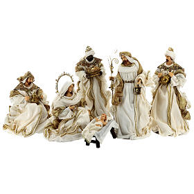 Christi Geburt aus Harz mit Stoff im venezianischen Stil, die aus 6 cremefarbenen und goldfarbigen Stűcken besteht, 40 cm