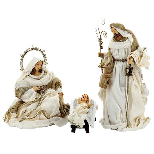 Christi Geburt aus Harz mit Stoff im venezianischen Stil, die aus 6 cremefarbenen und goldfarbigen Stűcken besteht, 40 cm 2