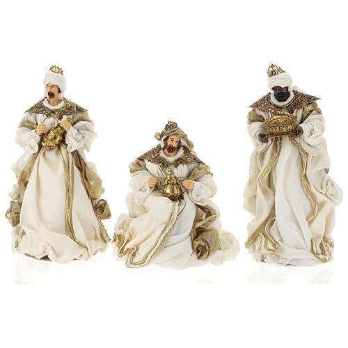 Nativity in Venitian style, set of 6, resin and gold-cream fabric, 40 cm average height 6