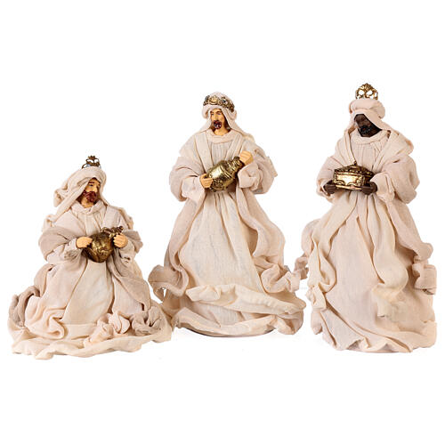 Nativity Scene set of 6, creamy white, resin and fabric, Shabby chic, 30 cm average height 3