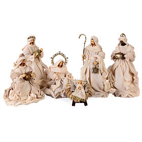 Natividade 6 figuras cor creme resina e tecido 30 cm estilo shabby chic