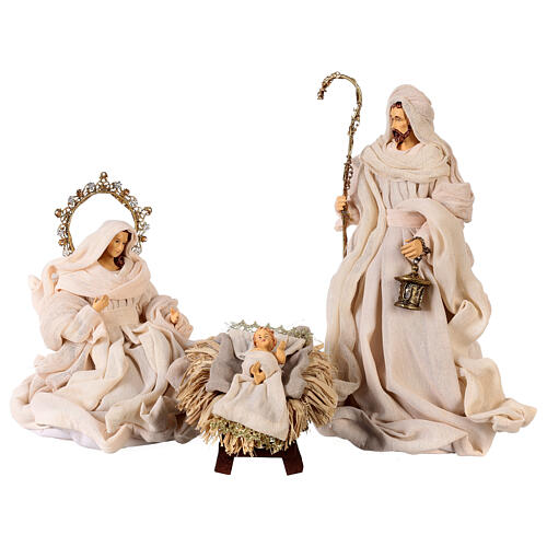 Natividade 6 figuras cor creme resina e tecido 30 cm estilo shabby chic 2