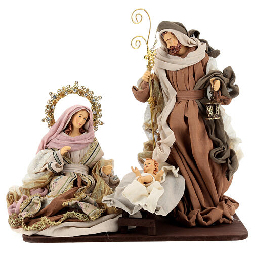 Holy Family, resin and fabric, pink and moka Venetian style, 40 cm 1