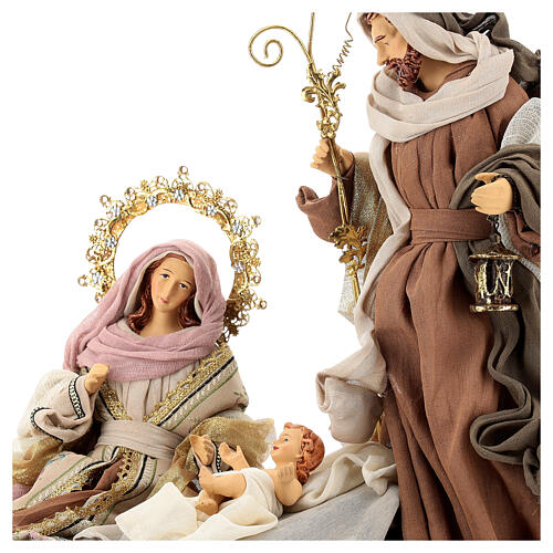 Holy Family, resin and fabric, pink and moka Venetian style, 40 cm 2