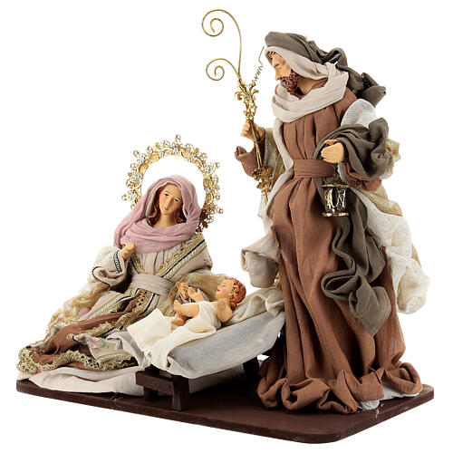 Holy Family, resin and fabric, pink and moka Venetian style, 40 cm 3