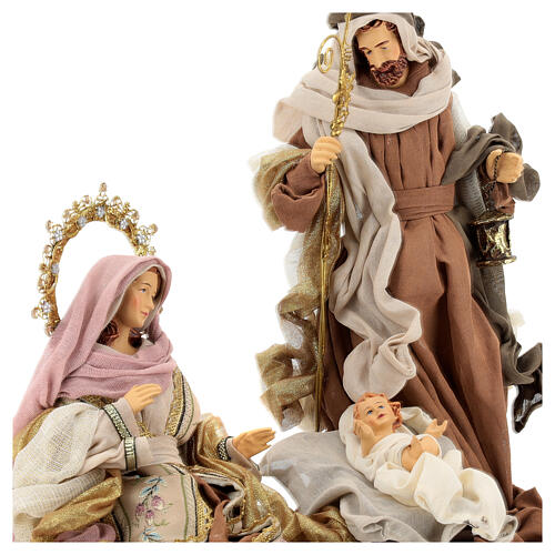 Holy Family, resin and fabric, pink and moka Venetian style, 40 cm 4