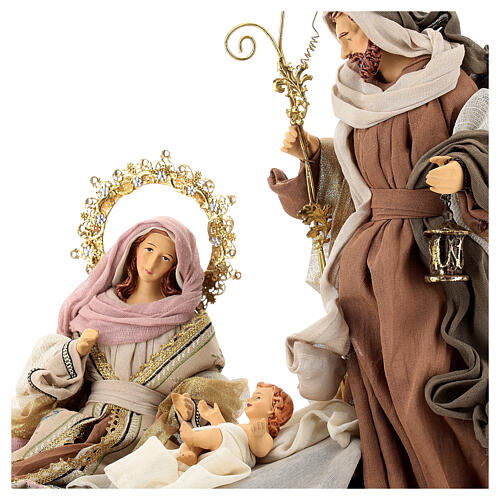 Sacra famiglia resina stoffa moka e rosa 40 cm stile veneziano 2