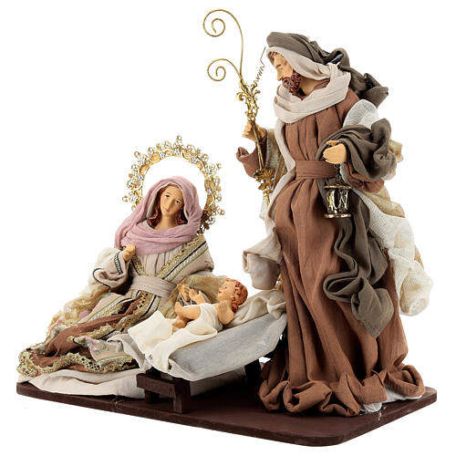 Sacra famiglia resina stoffa moka e rosa 40 cm stile veneziano 3