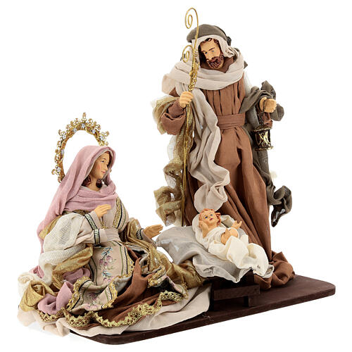 Sacra famiglia resina stoffa moka e rosa 40 cm stile veneziano 5