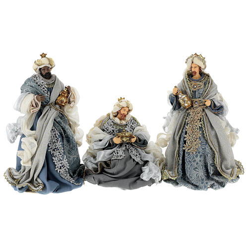 Nativity Scene set of 6, blue and silver, resin and fabric, Venetian style, 40 cm average height 8