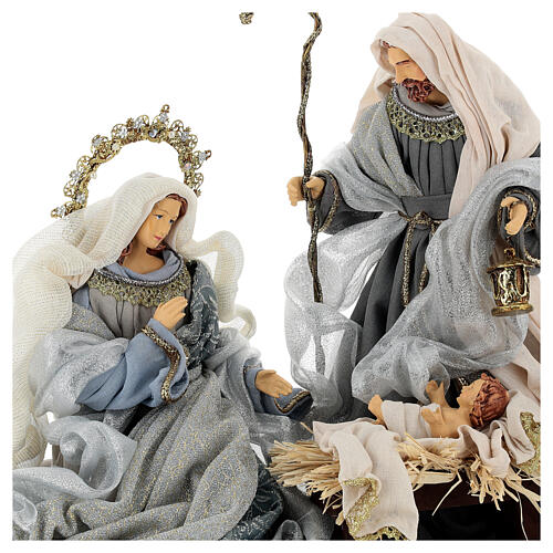 Natividade 6 figuras azul e prata resina e tecido 40 cm, estilo veneziano 5