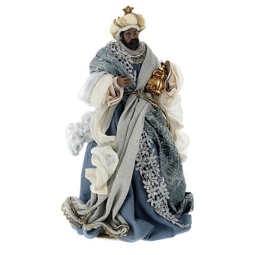 Natividade 6 figuras azul e prata resina e tecido 40 cm, estilo veneziano 9
