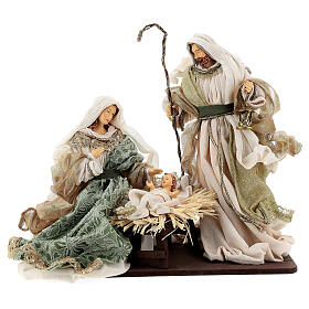 Nativity Scene set of 6, resin and fabric, Venetian style, green and gold, 40 cm