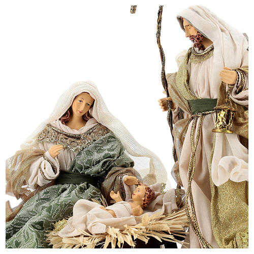 Nativity Scene set of 6, resin and fabric, Venetian style, green and gold, 40 cm 3
