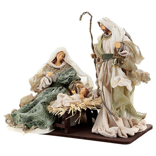 Nativity Scene set of 6, resin and fabric, Venetian style, green and gold, 40 cm 4
