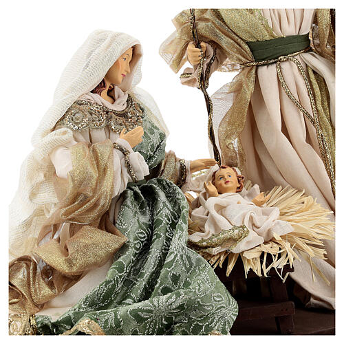 Nativity Scene set of 6, resin and fabric, Venetian style, green and gold, 40 cm 5
