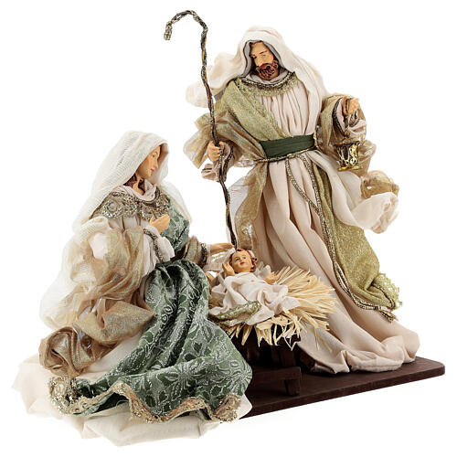 Nativity Scene set of 6, resin and fabric, Venetian style, green and gold, 40 cm 6