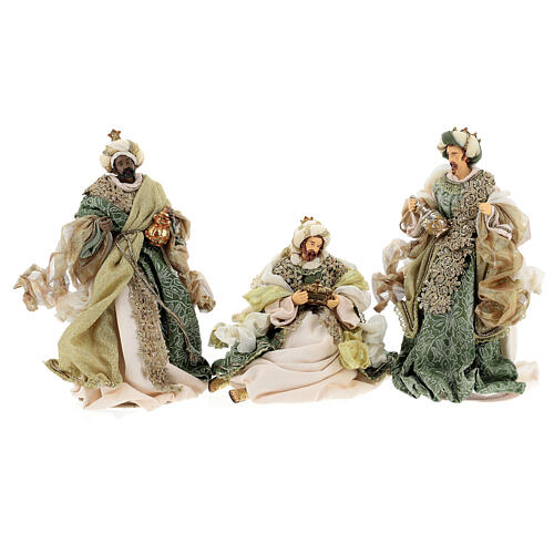 Nativity Scene set of 6, resin and fabric, Venetian style, green and gold, 40 cm 7