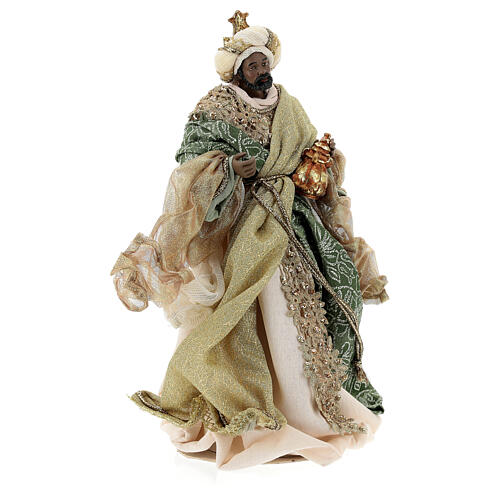 Nativity Scene set of 6, resin and fabric, Venetian style, green and gold, 40 cm 8