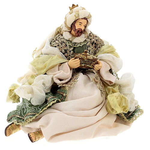 Nativity Scene set of 6, resin and fabric, Venetian style, green and gold, 40 cm 10