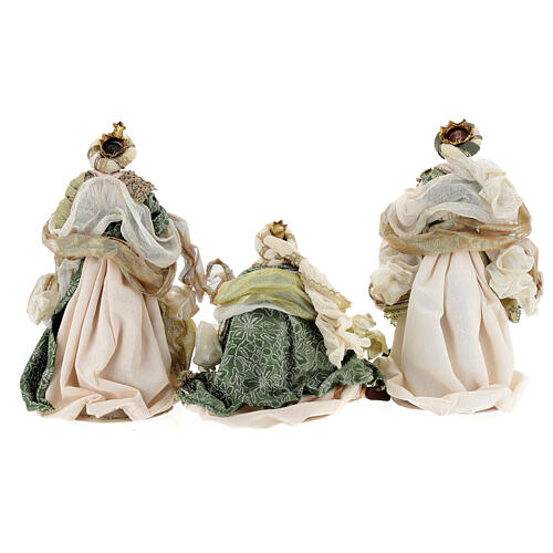 Nativity Scene set of 6, resin and fabric, Venetian style, green and gold, 40 cm 12