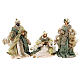 Nativity Scene set of 6, resin and fabric, Venetian style, green and gold, 40 cm s7