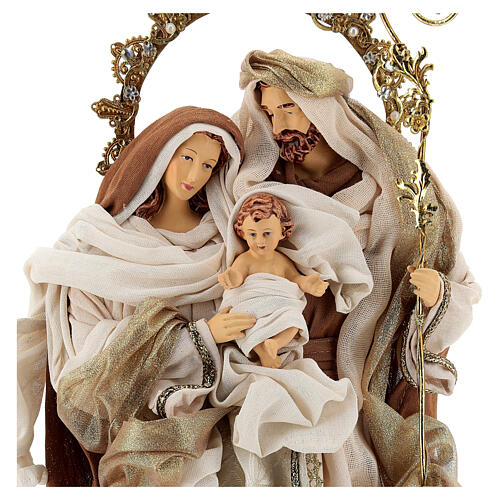 Sagrada Família resina tecido castanho e ouro 50 cm estilo shabby chic 4